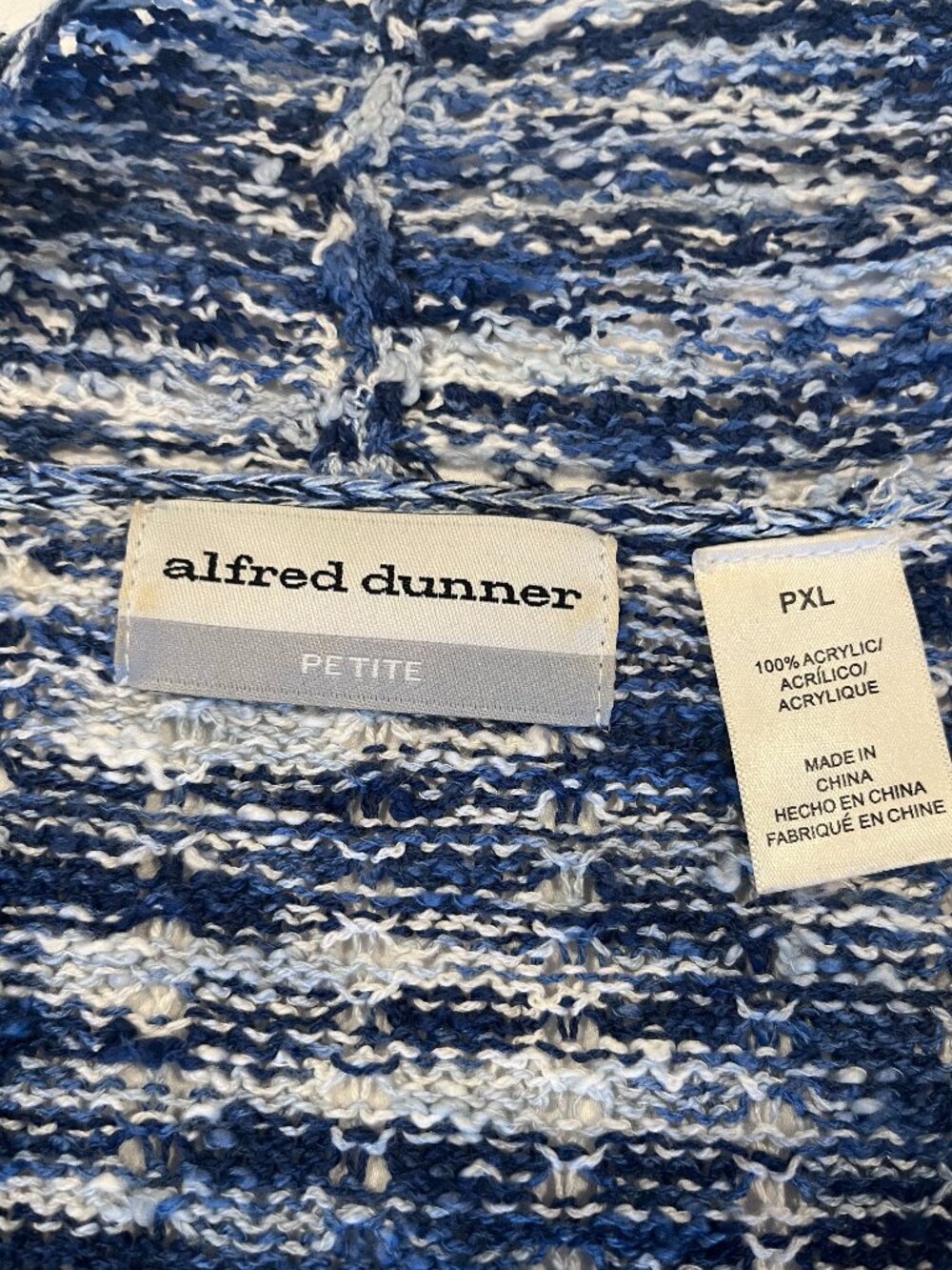 Alfred Dunnaer Open Front Sweater - Blue & White - PXL - Like New - Picture 2 of 8